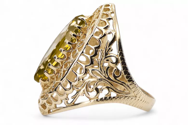 Pierścionek Klasyczny Vintage Żółty Perydot 14k żółte złoto vrc090y